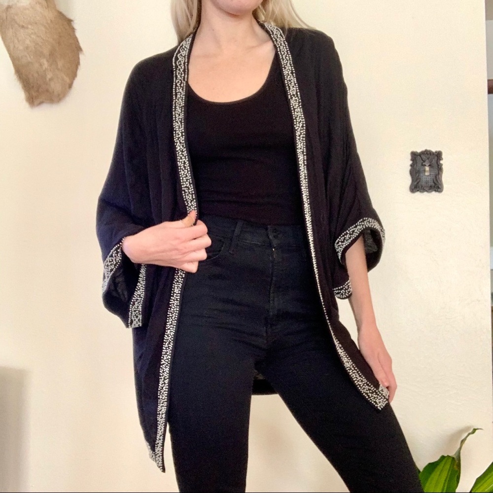 Anthropologie Leifnotes Black Beaded Kimono